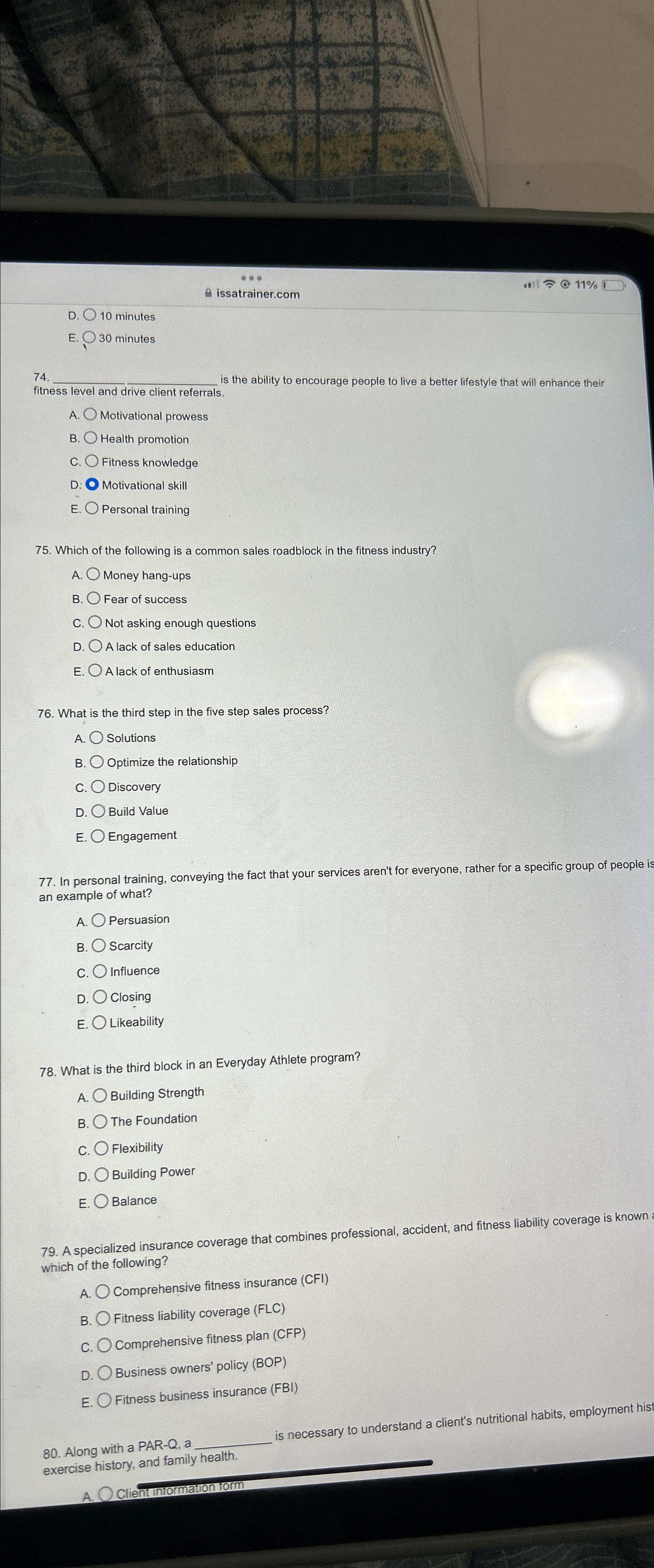  * issatrainer.com D.10 minutes E.30 minutes 74 is the ability to