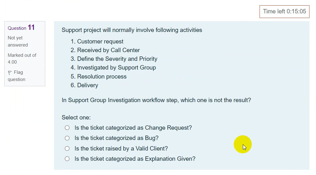  Time left 0:15:05 Question 11 Not yet answered Marked out of