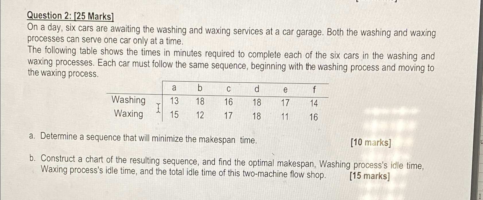  Question 2: [25 Marks] On a day, six cars are awaiting