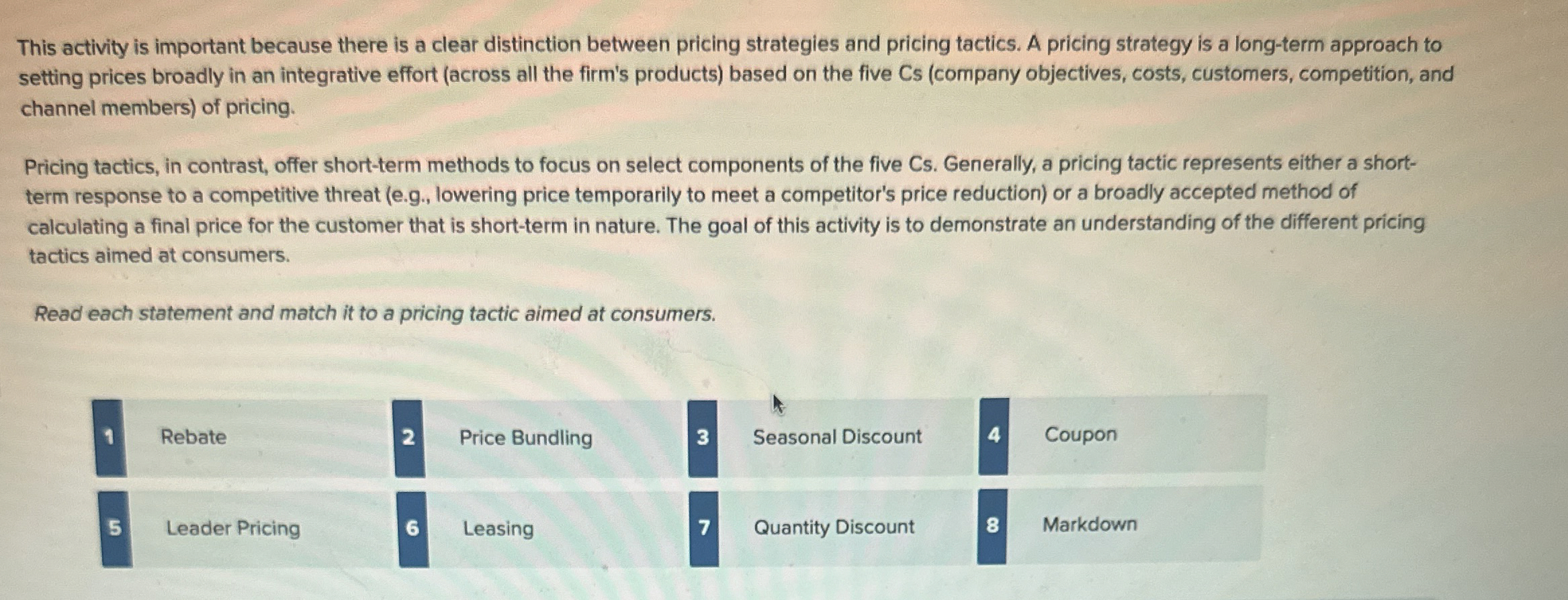  This activity is important because there is a clear distinction between