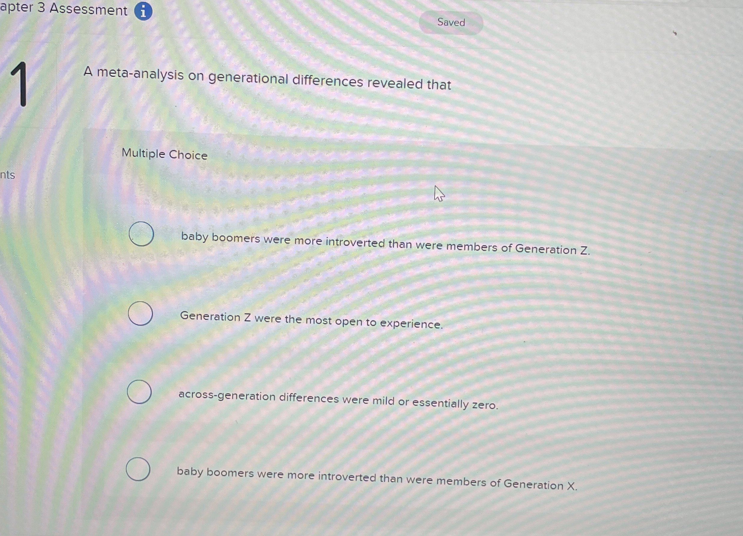  apter 3 Assessment ( Saved 1 A meta-analysis on generational differences