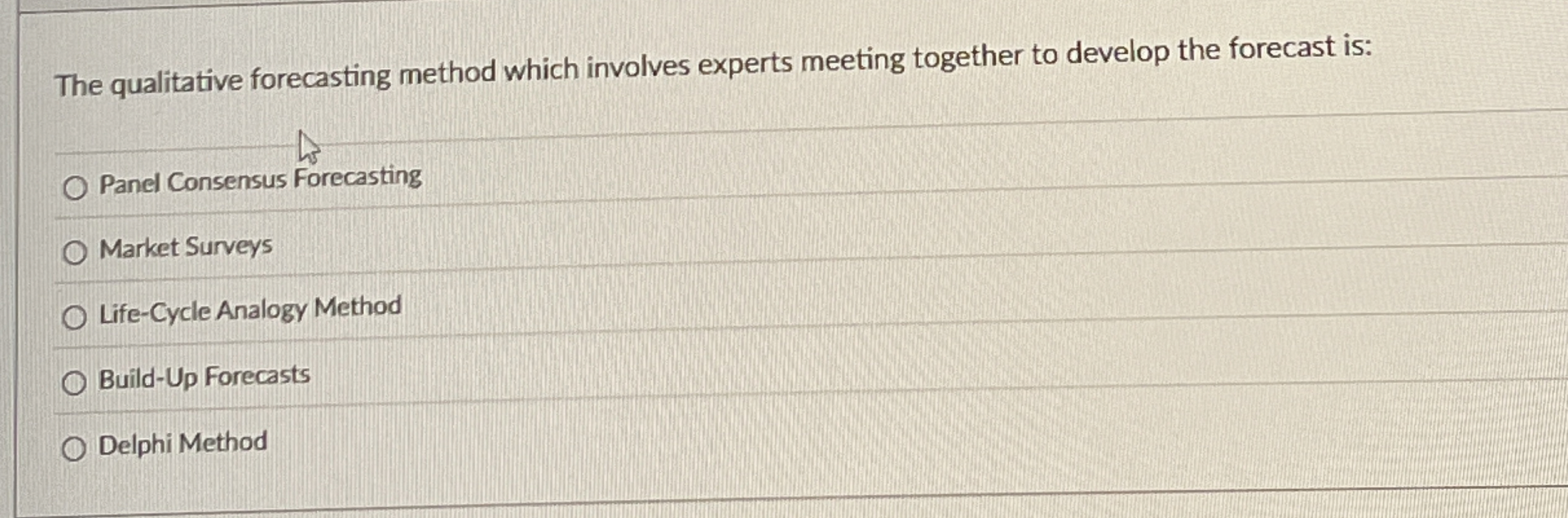  The qualitative forecasting method which involves experts meeting together to develop