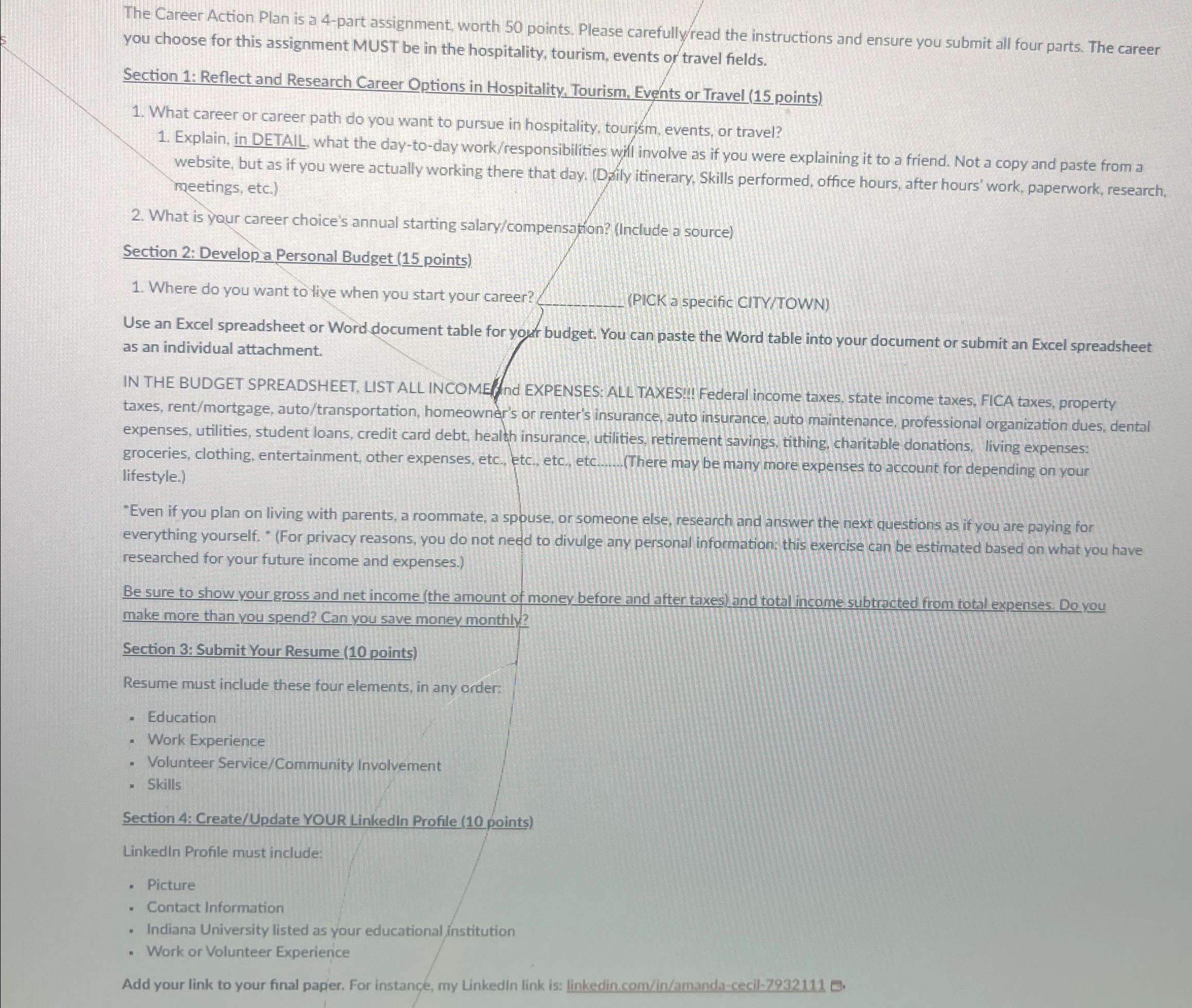  The Career Action Plan is a 4-part assignment, worth 50 points.