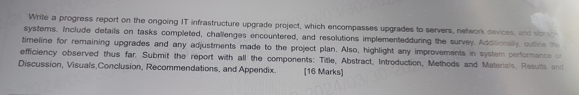  Write a progress report on the ongoing IT infrastructure upgrade project,