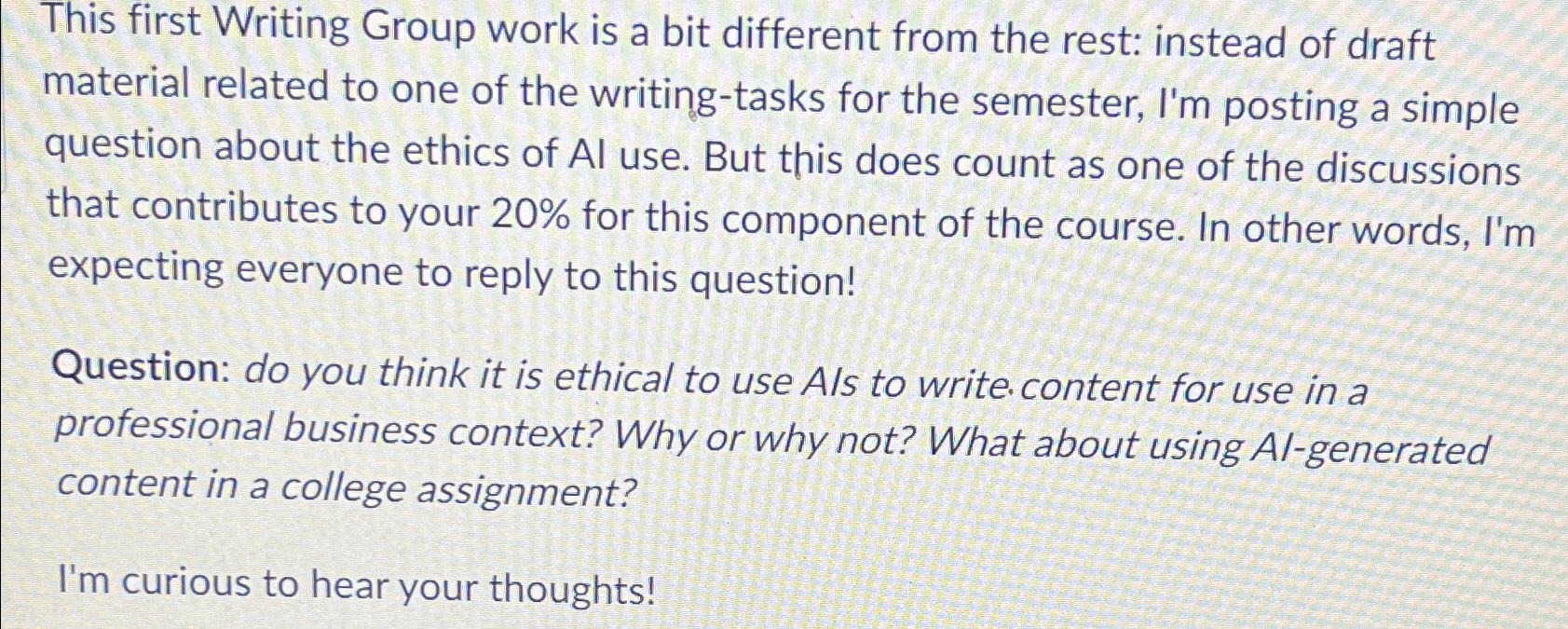  This first Writing Group work is a bit different from the