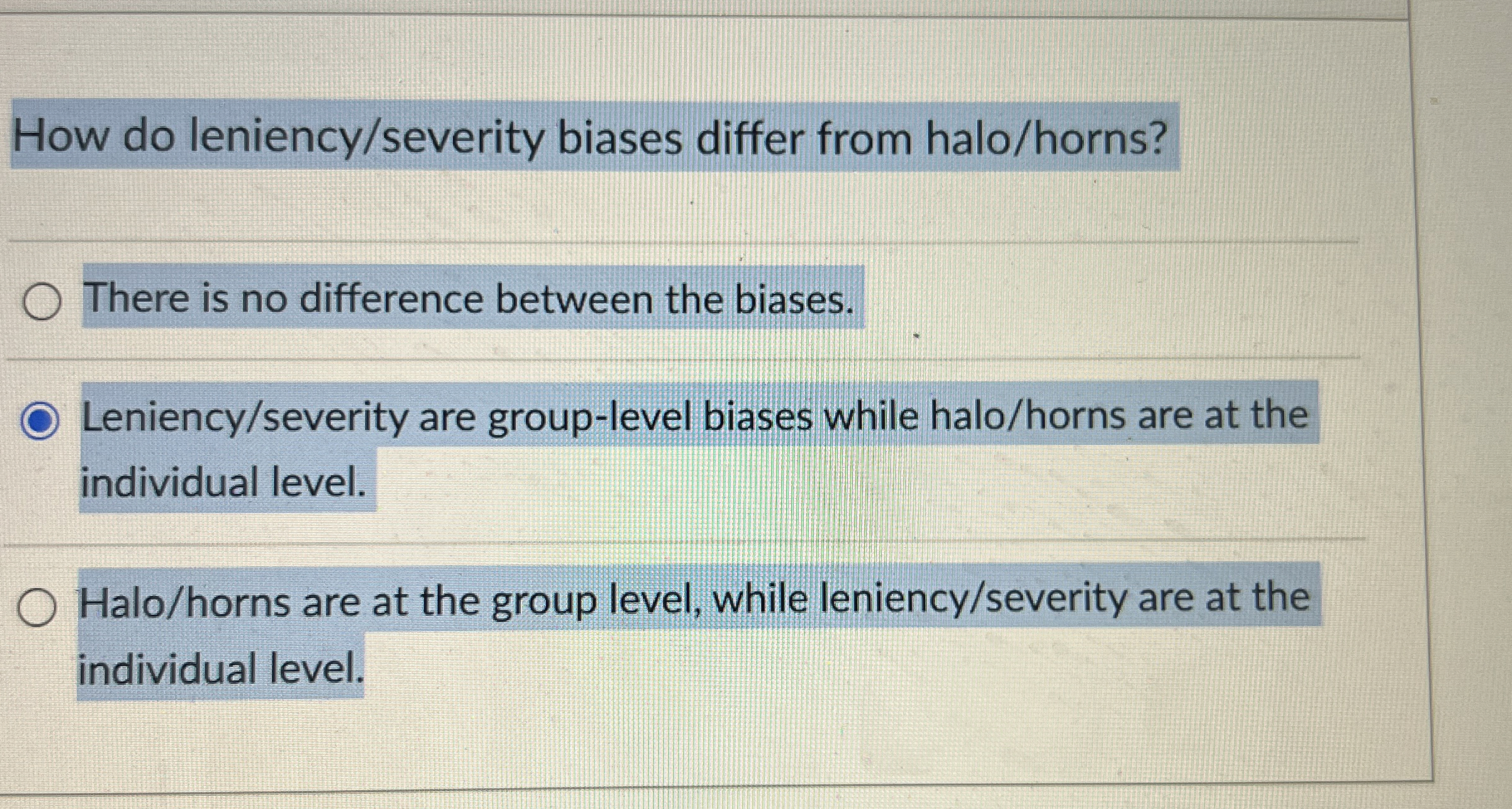  How do leniency/severity biases differ from halo/horns? There is no difference