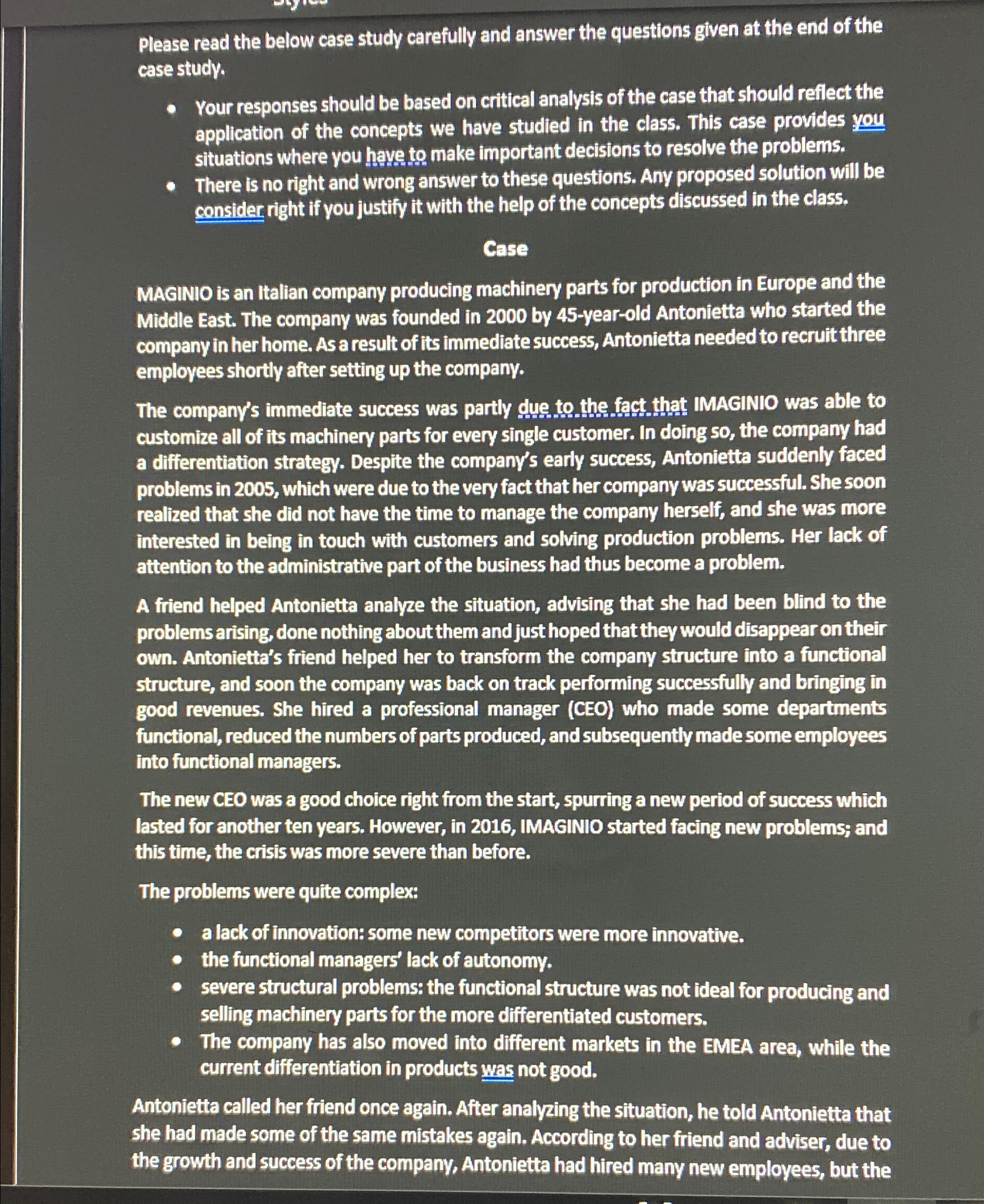  Please read the below case study carefully and answer the questions