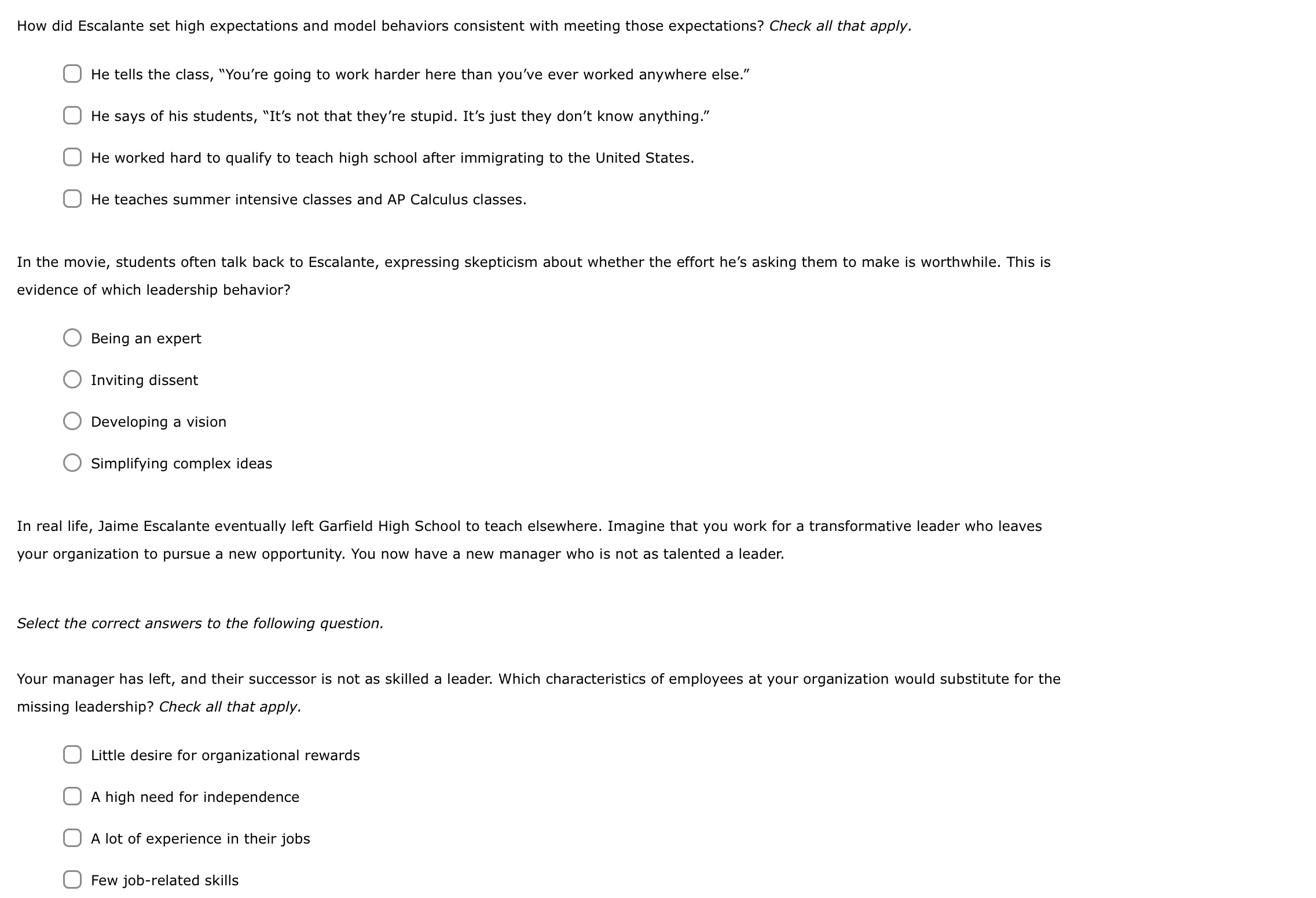  How did Escalante set high expectations and model behaviors consistent with