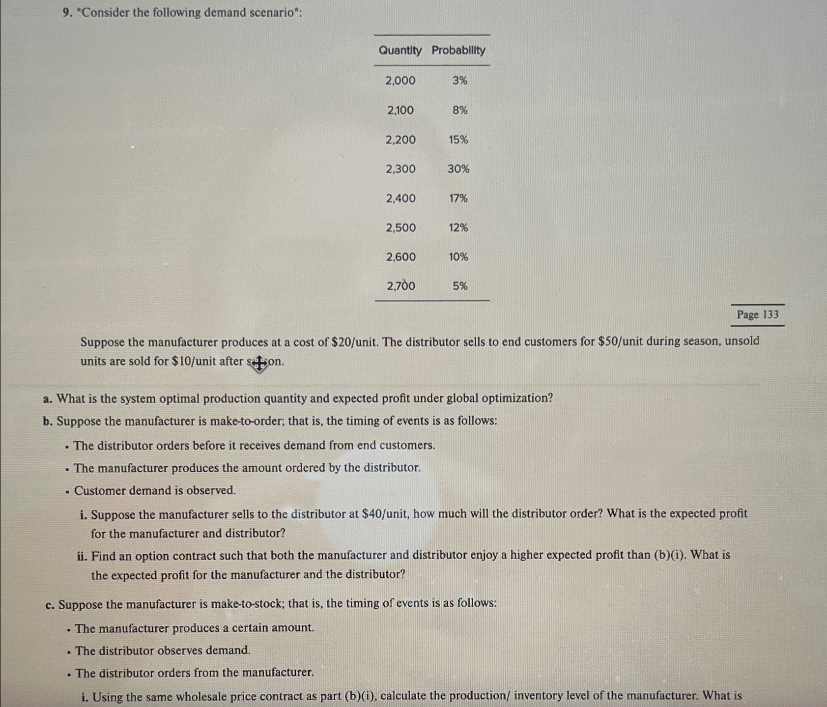  "Consider the following demand scenario": 