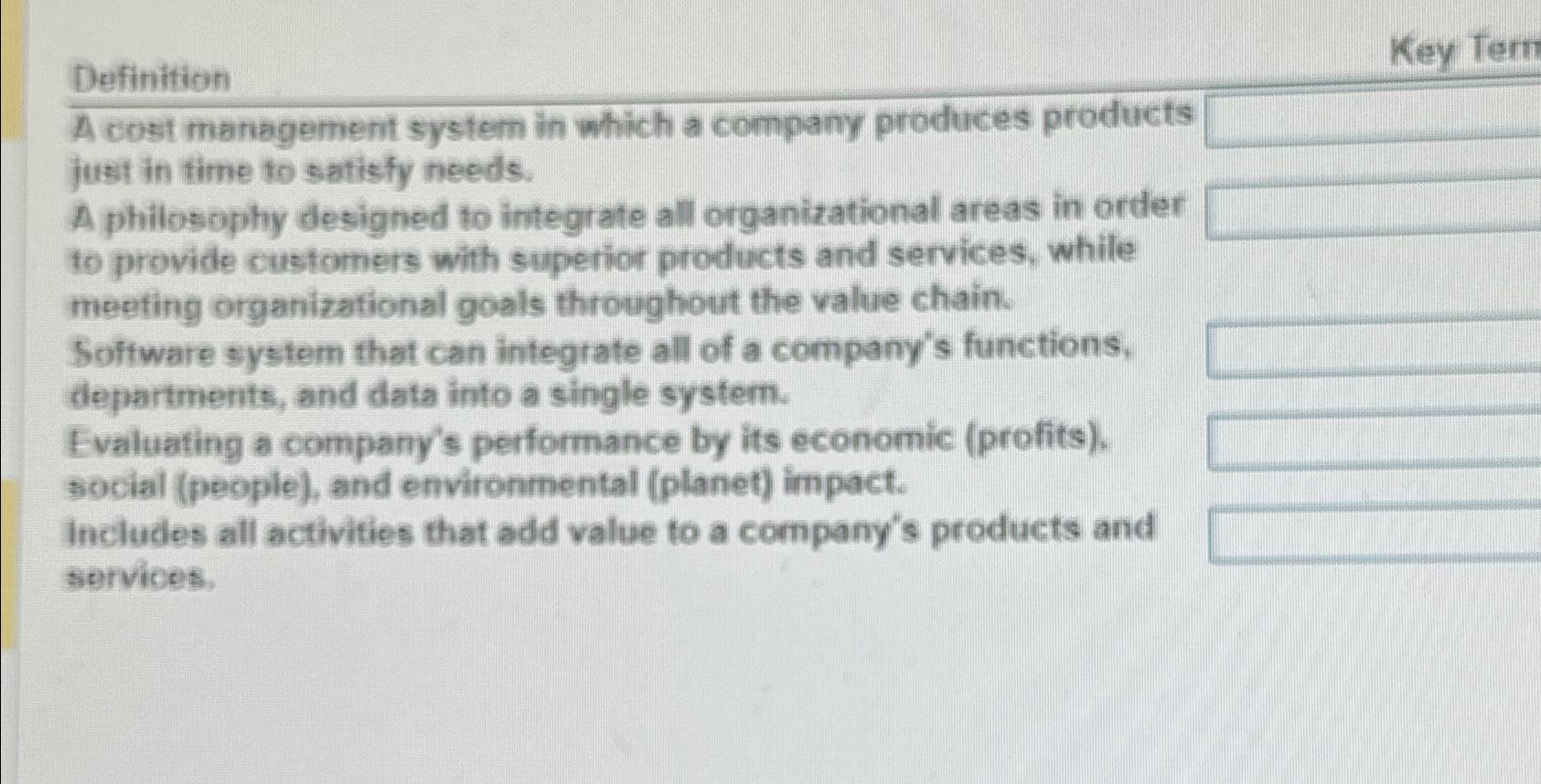  Definition Key Term A cost management system in which a company