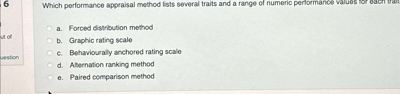  Which performance appraisal method lists several traits and a range of