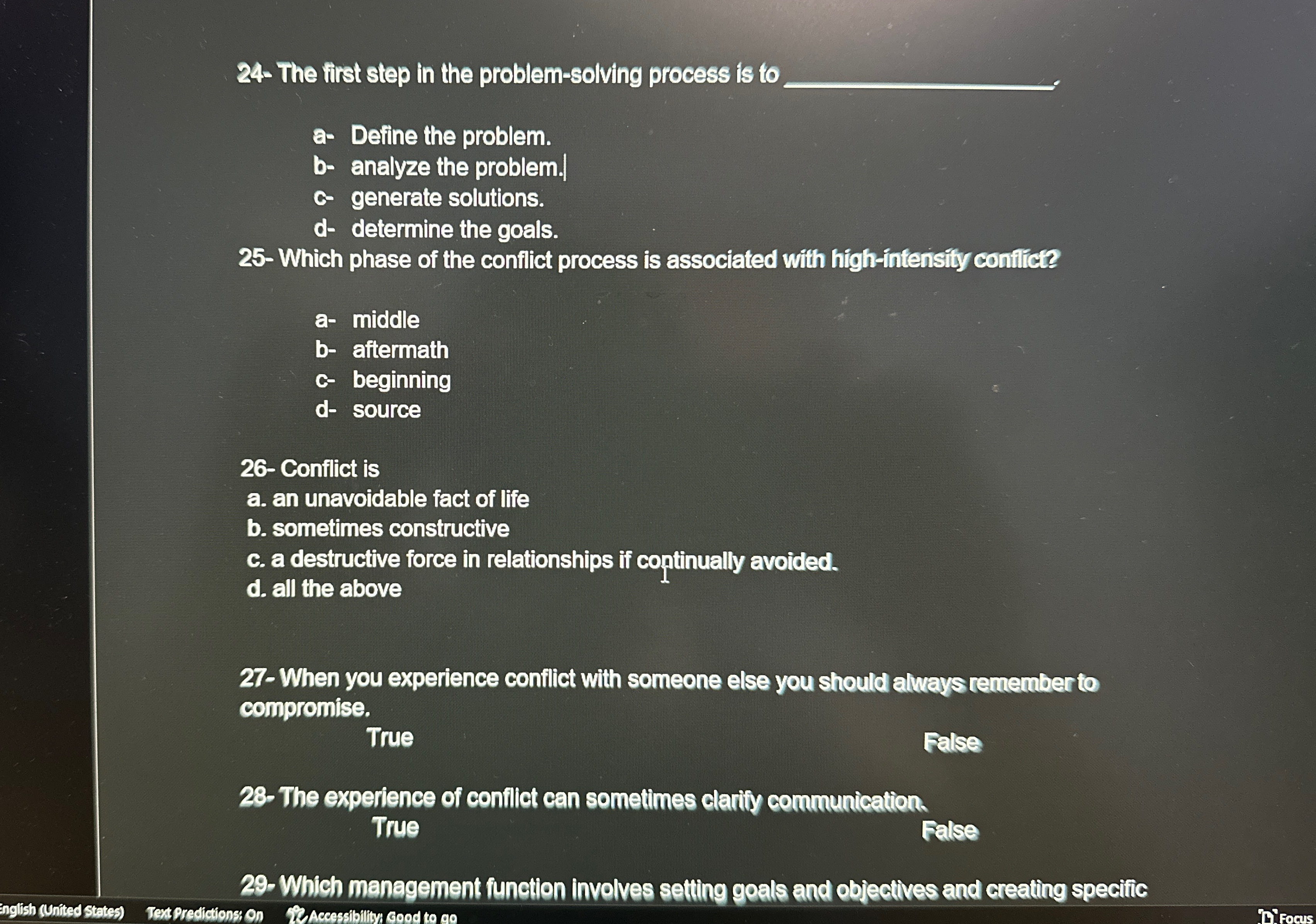  24- The first step in the problem-solving process is to q,