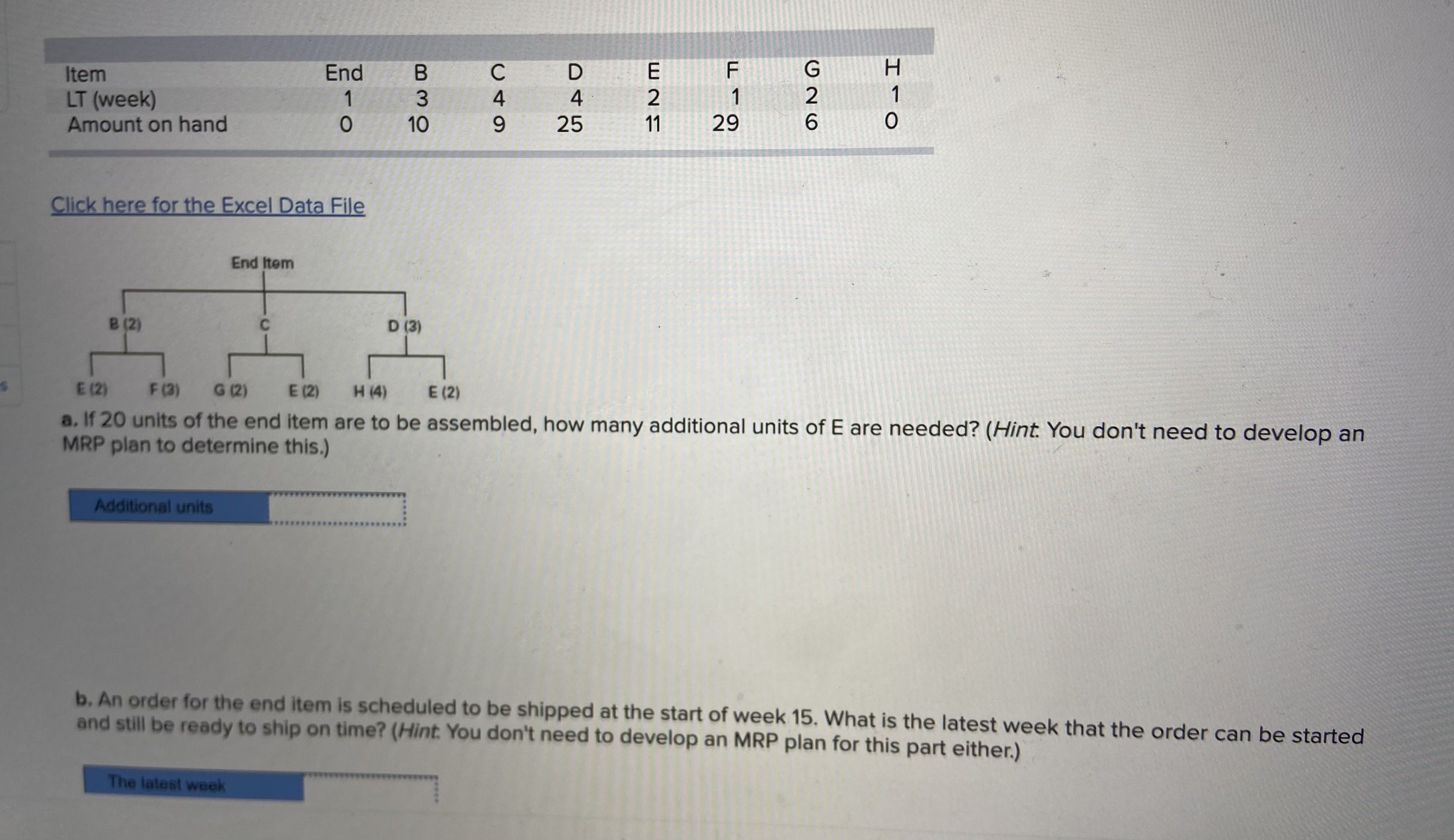  Click here for the Excel Data File a. If 20 units