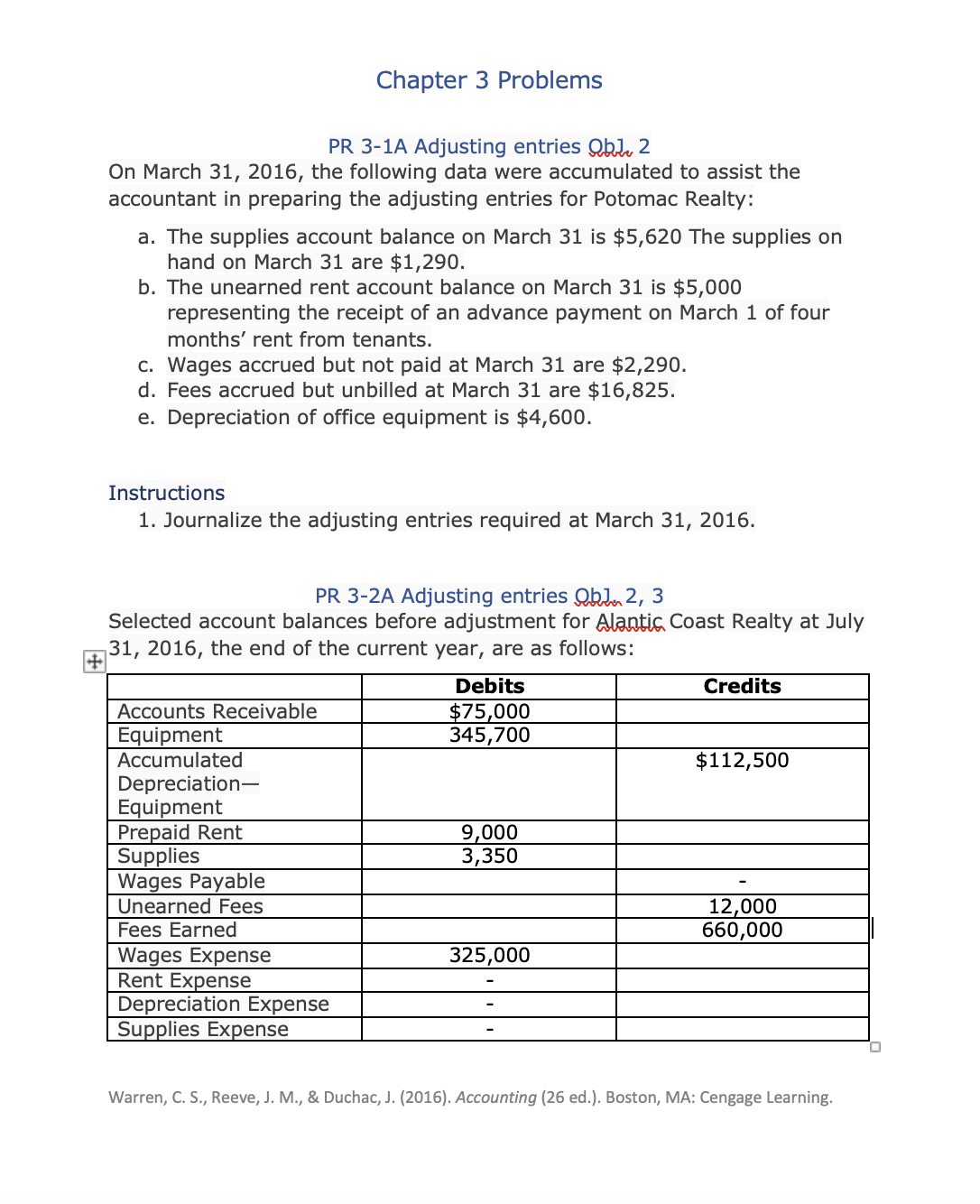  Chapter 3 Problems PR 3-1A Adjusting entries m 2 On March