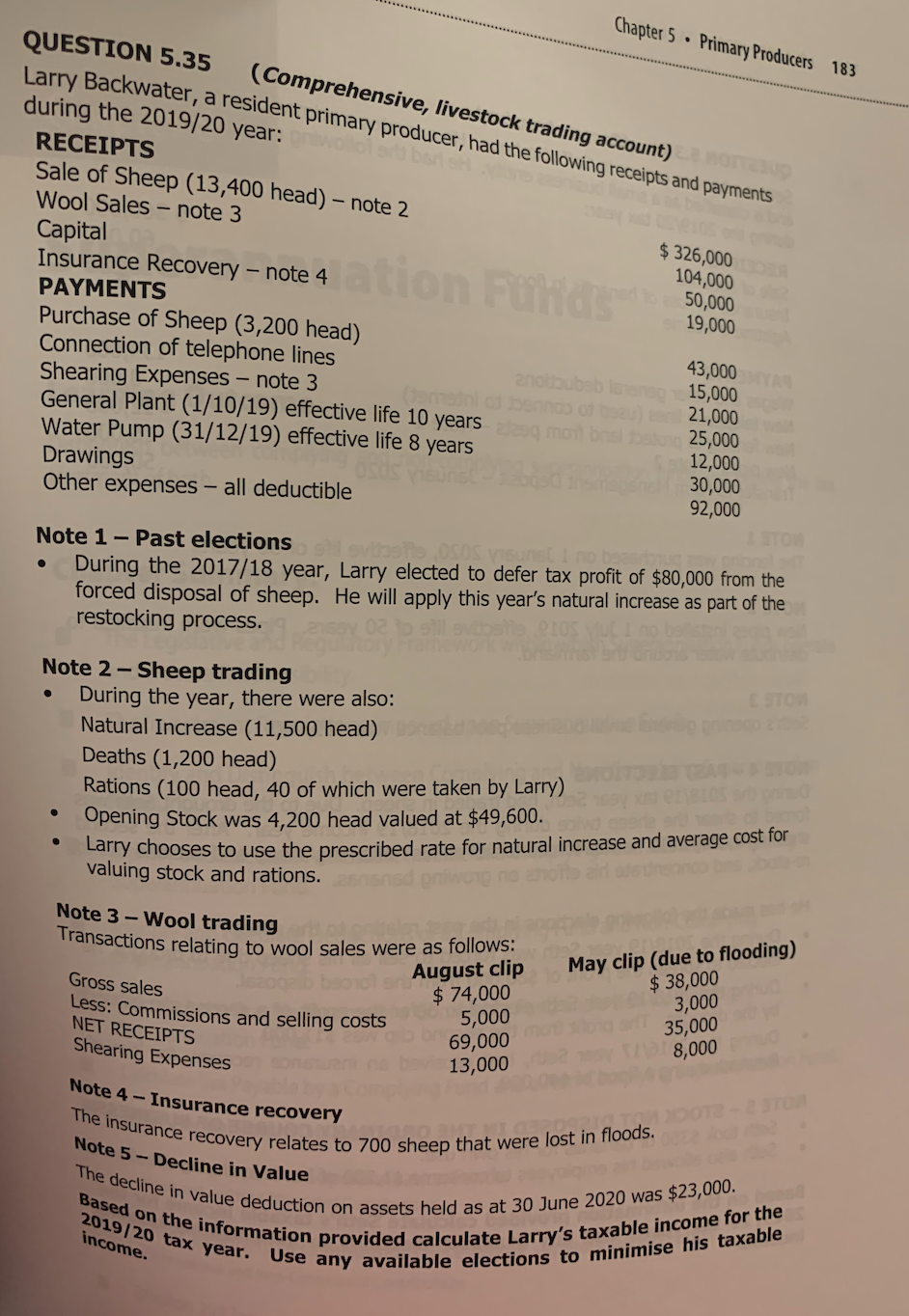 Chapter 5 . Primary Producers 183 QUESTION 5.35 (Comprehensive, livestock trading