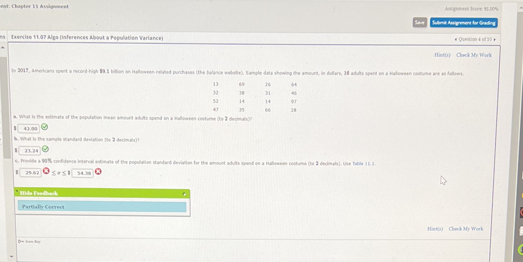  ent: Chapter 11 Assignment Assignment Score: 95.00% Save Submit Assignment for