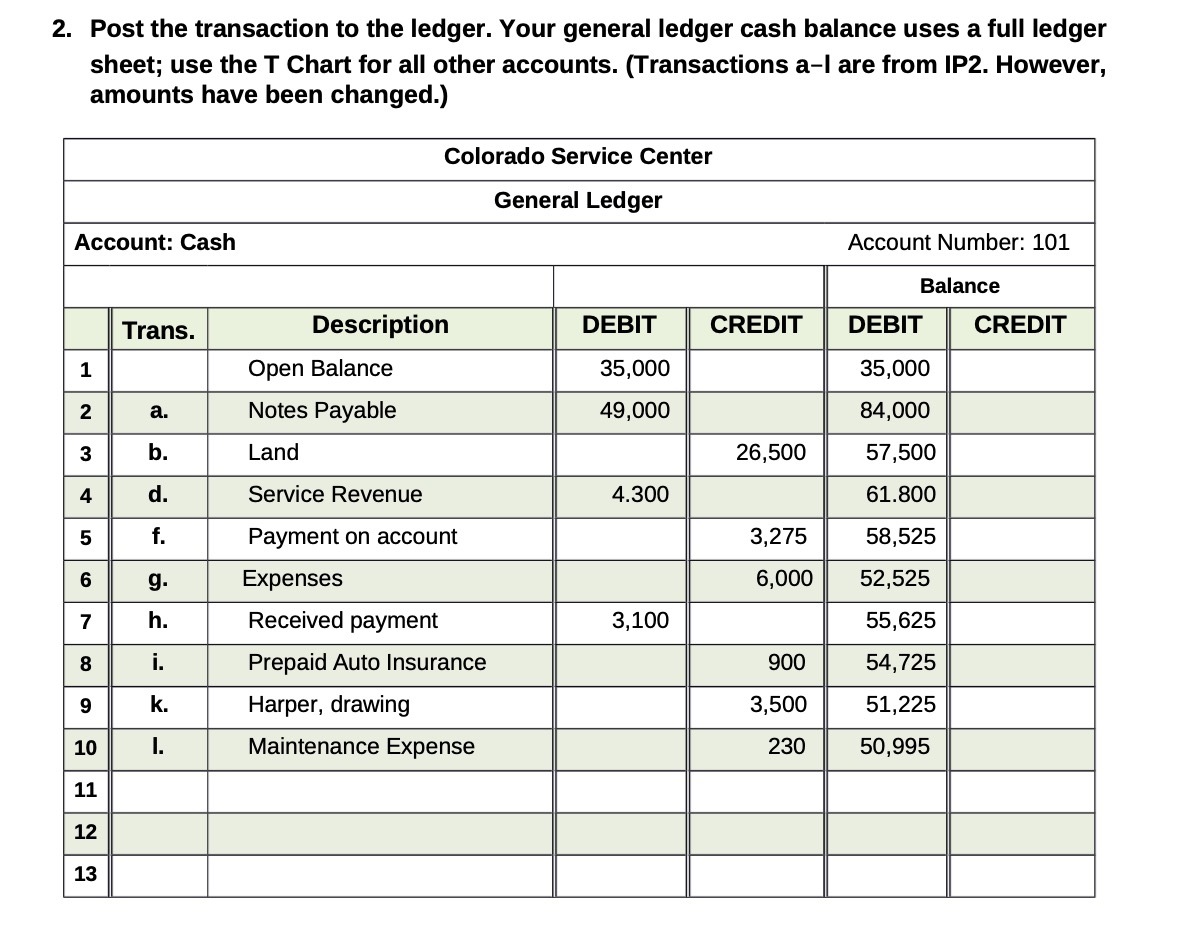 2. Post the transaction to the ledger. Your general ledger cash