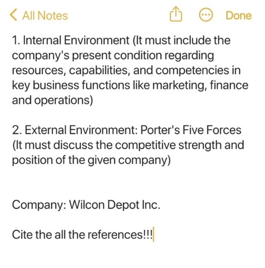  1. Internal Environment (It must include the company's present condition regarding