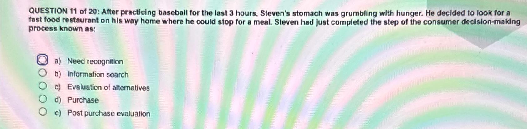  QUESTION 11 of 20: After practicing baseball for the last 3