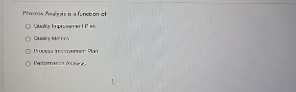  Process Analysis is a function of: Quality Improvement Plan Quality Metrics