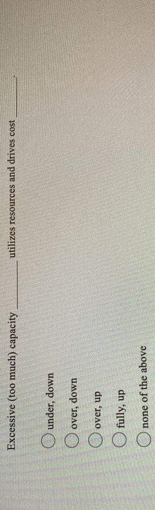  Excessive (too much) capacity utilizes resources and drives cost under, down