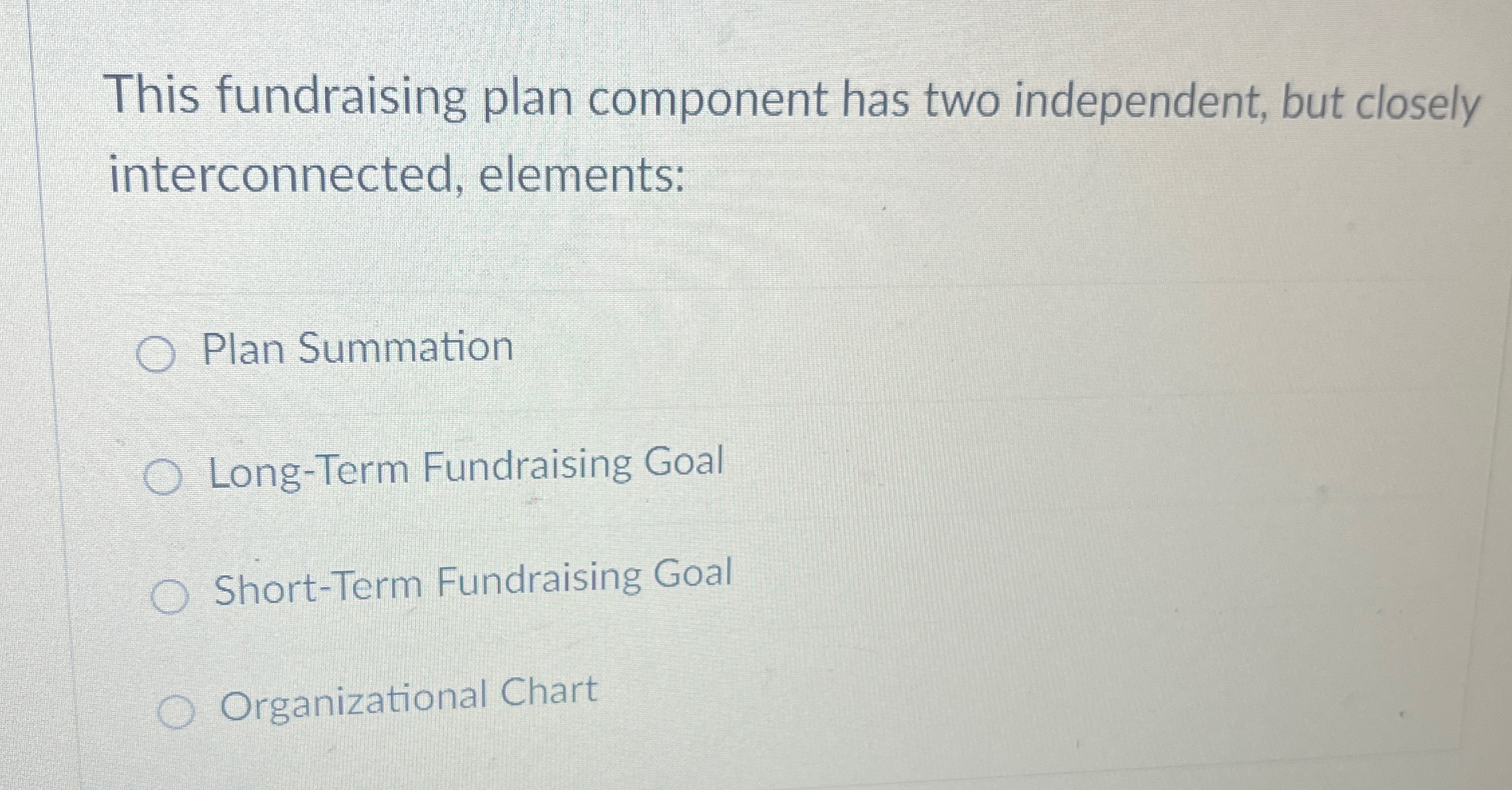 This fundraising plan component has two independent, but closely interconnected, elements: