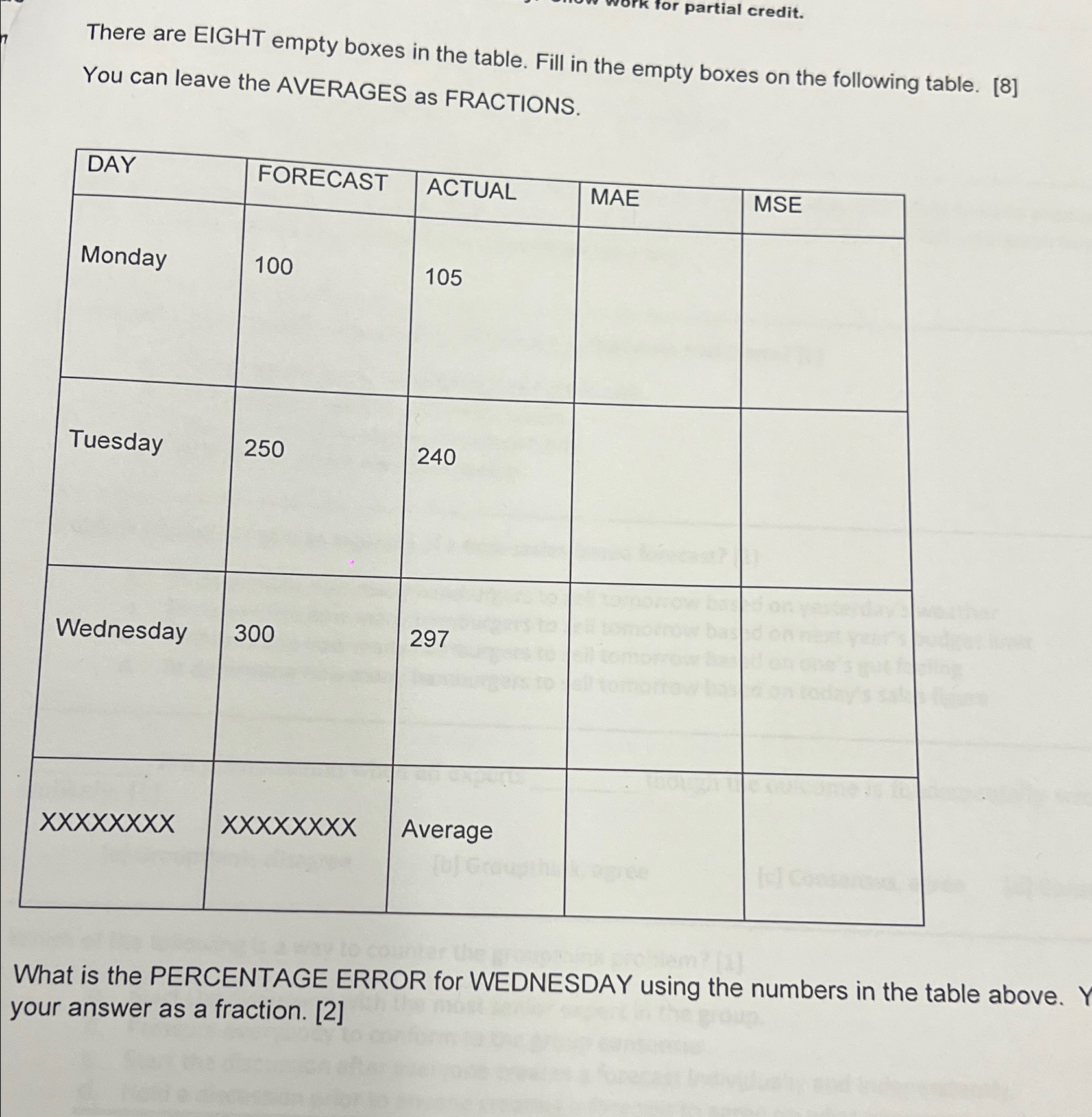  There are EIGHT empty boxes in the table. Fill in the
