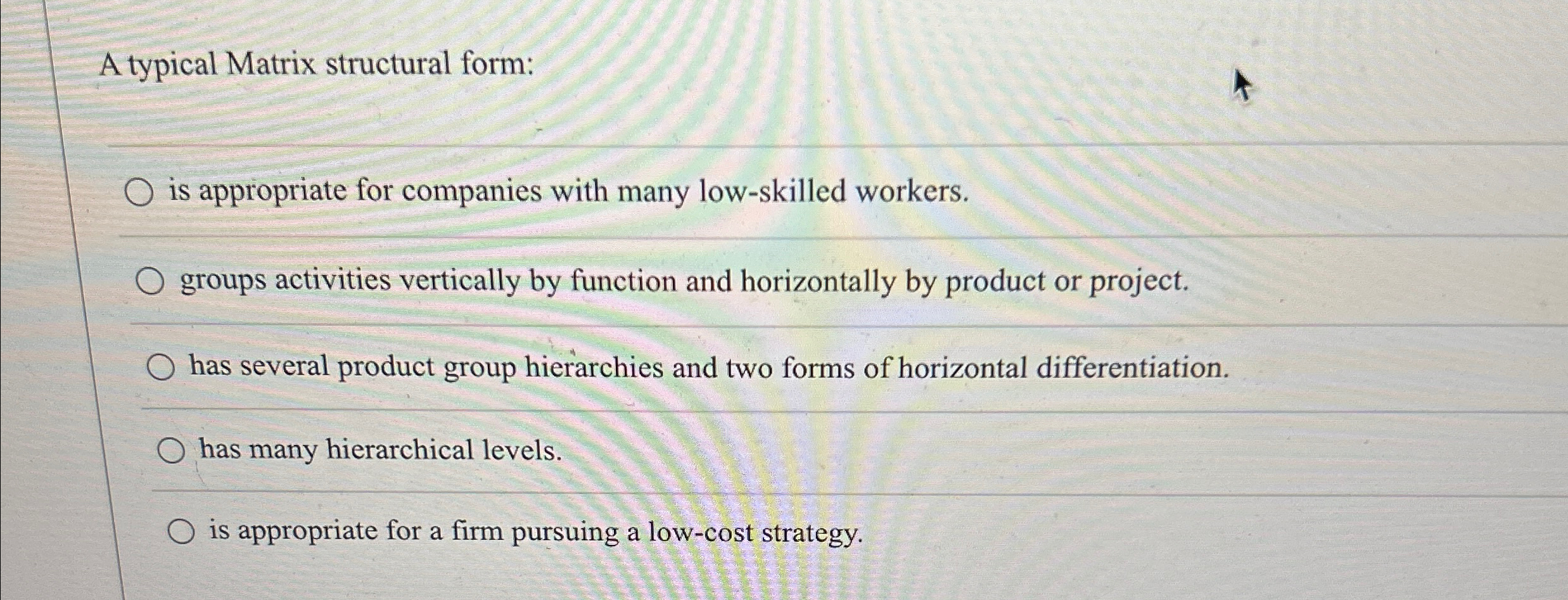  A typical Matrix structural form: is appropriate for companies with many