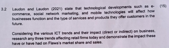  3.2 Laudon and Laudon (2021) state that technological developments such as