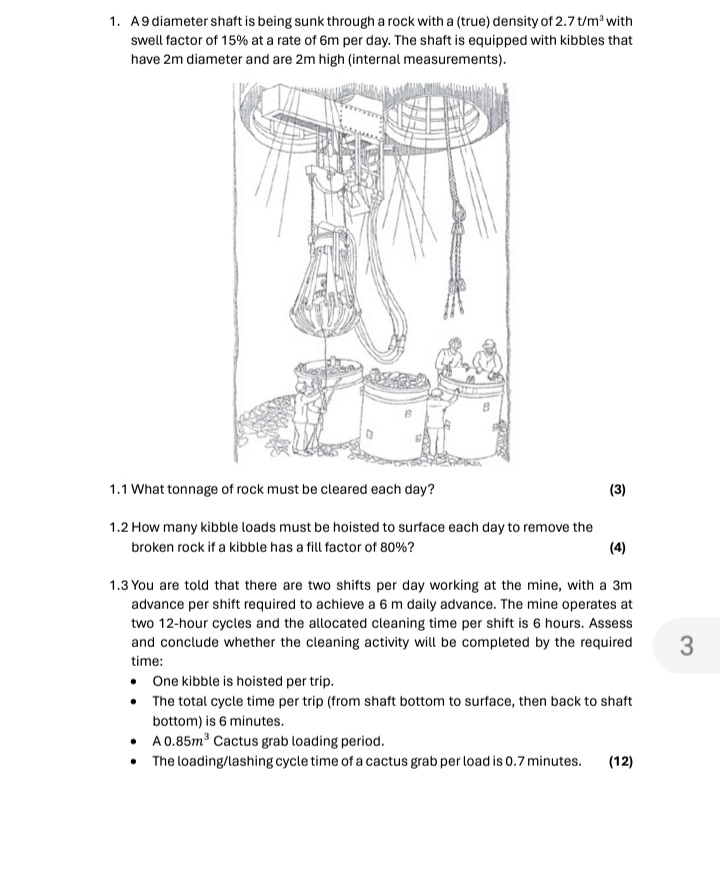  A 9 diameter shaft is being sunk through a rock with