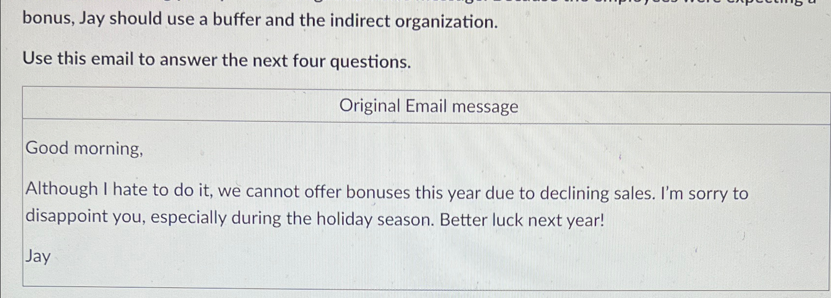  bonus, Jay should use a buffer and the indirect organization. Use