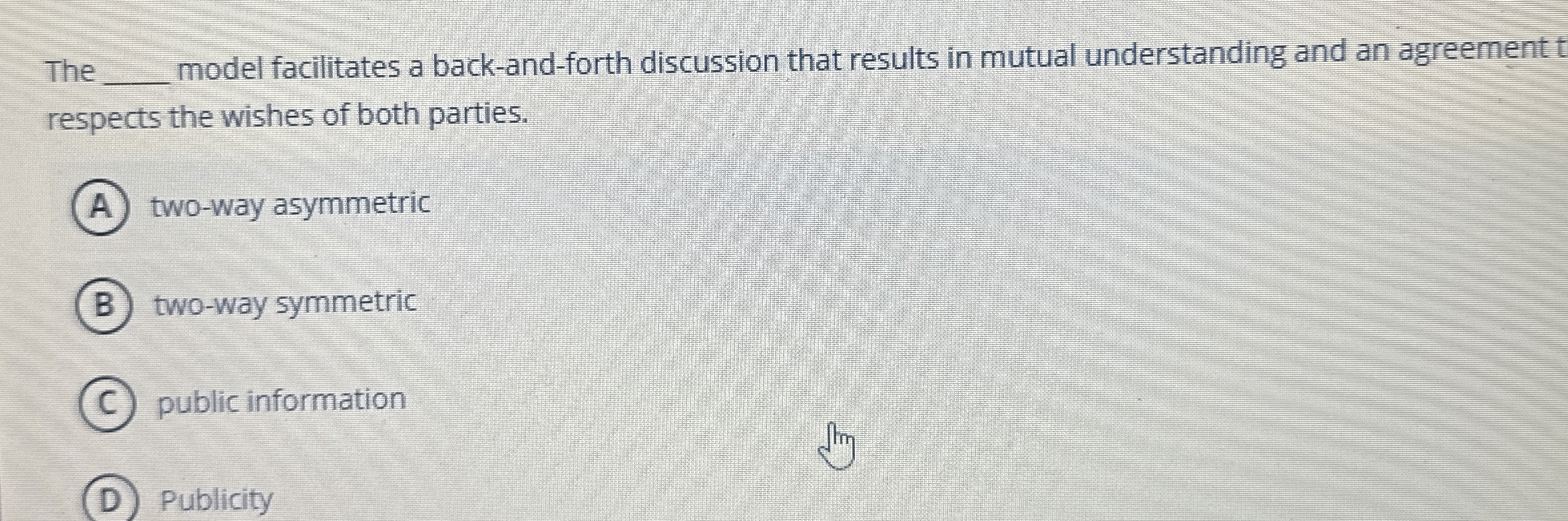  The model facilitates a back-and-forth discussion that results in mutual understanding