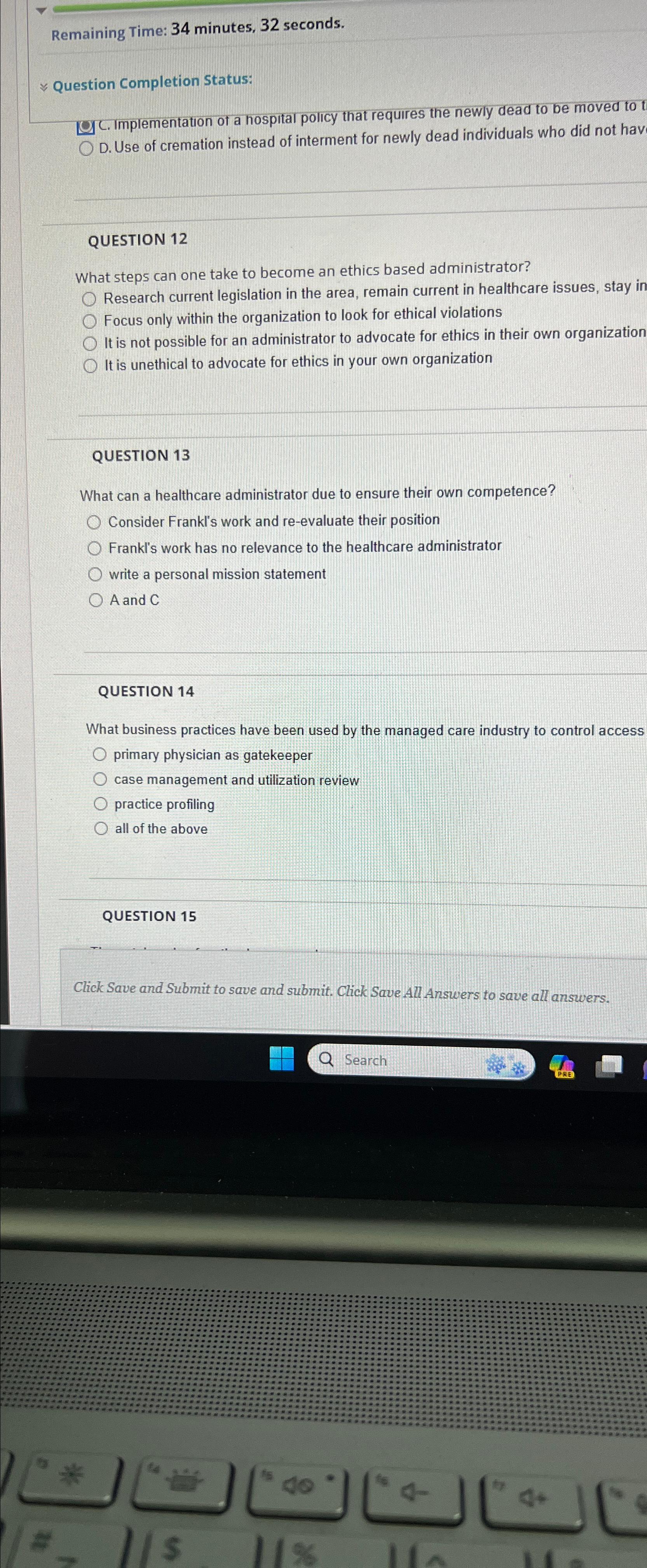  Remaining Time: 34 minutes, 32 seconds. Question Completion Status: Q4C. Implementation