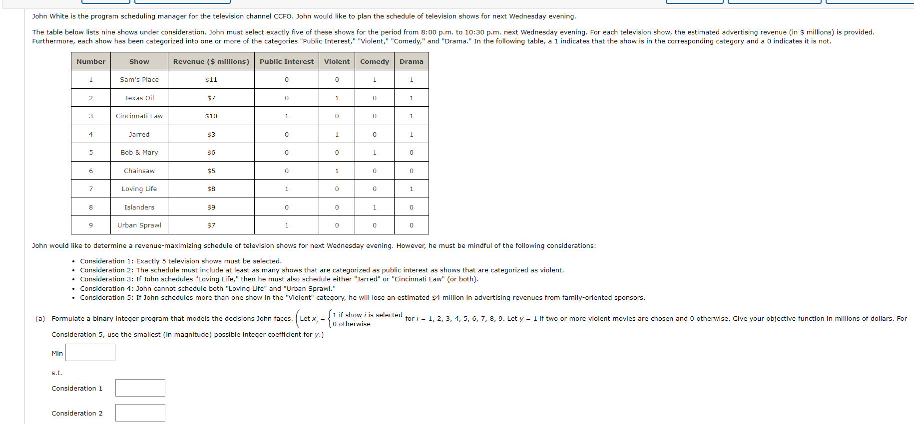  John White is the program scheduling manager for the television channel