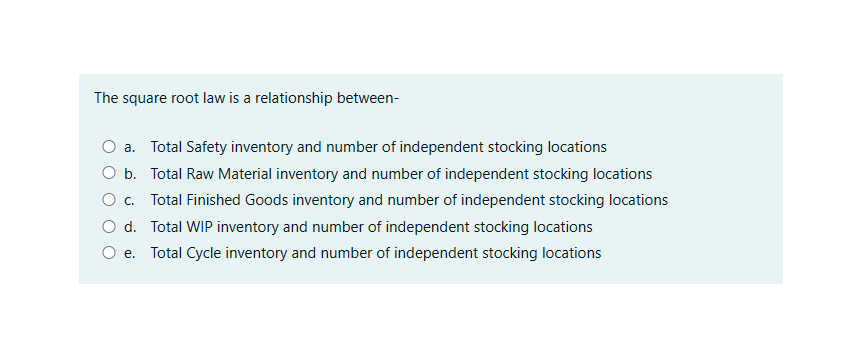  The square root law is a relationship between- a. Total Safety