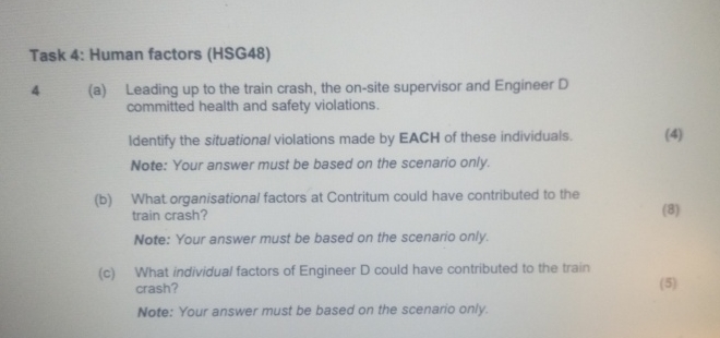  Task 4: Human factors (HSG48) 4 (a) Leading up to the