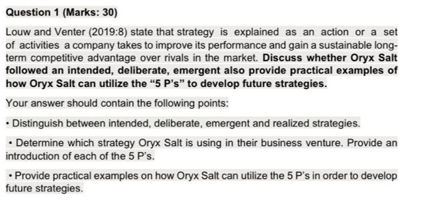  Question 1(Marks: 30) Louw and Venter (2019:8) state that strategy is