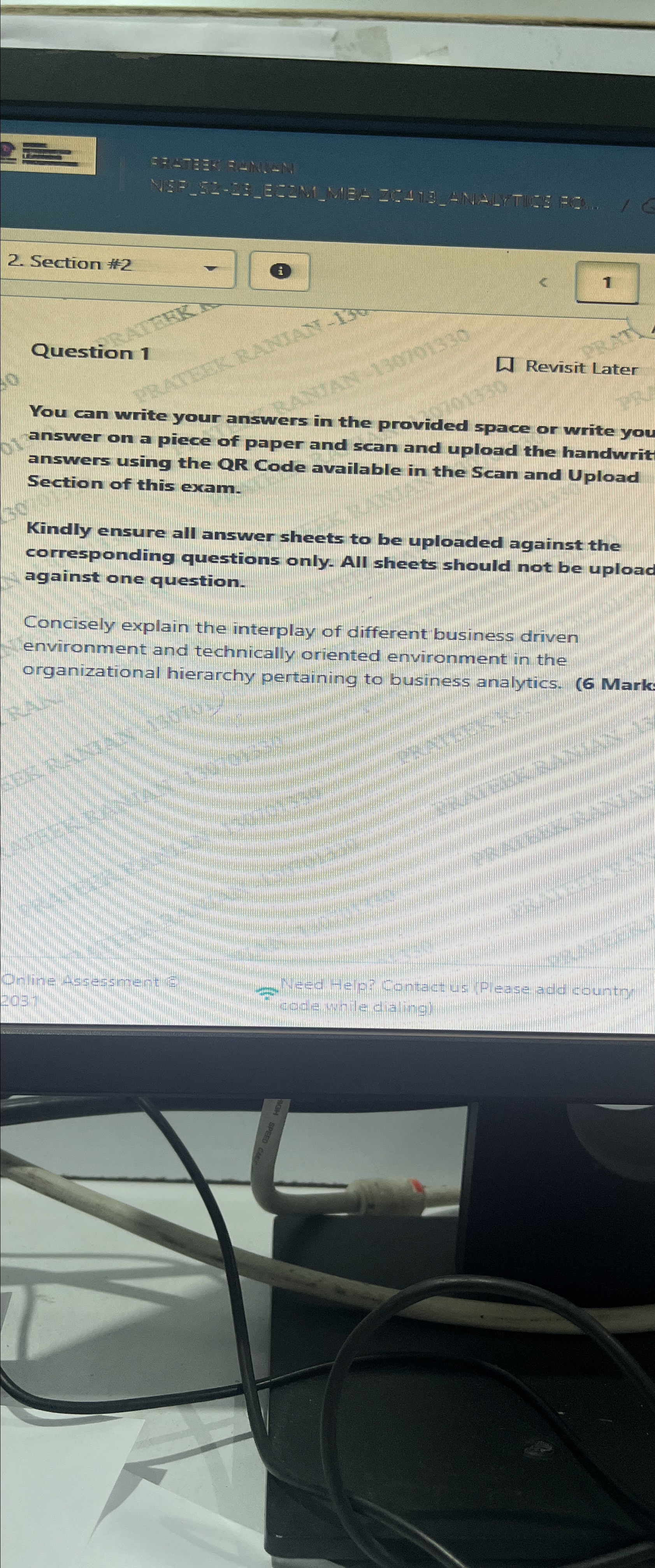  Section #2 Question 1 W Revisit Later You can write your