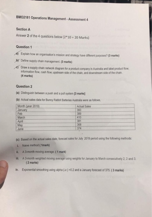  BMO2181 Operations Management - Assessment 4 Section A Answer 2 of
