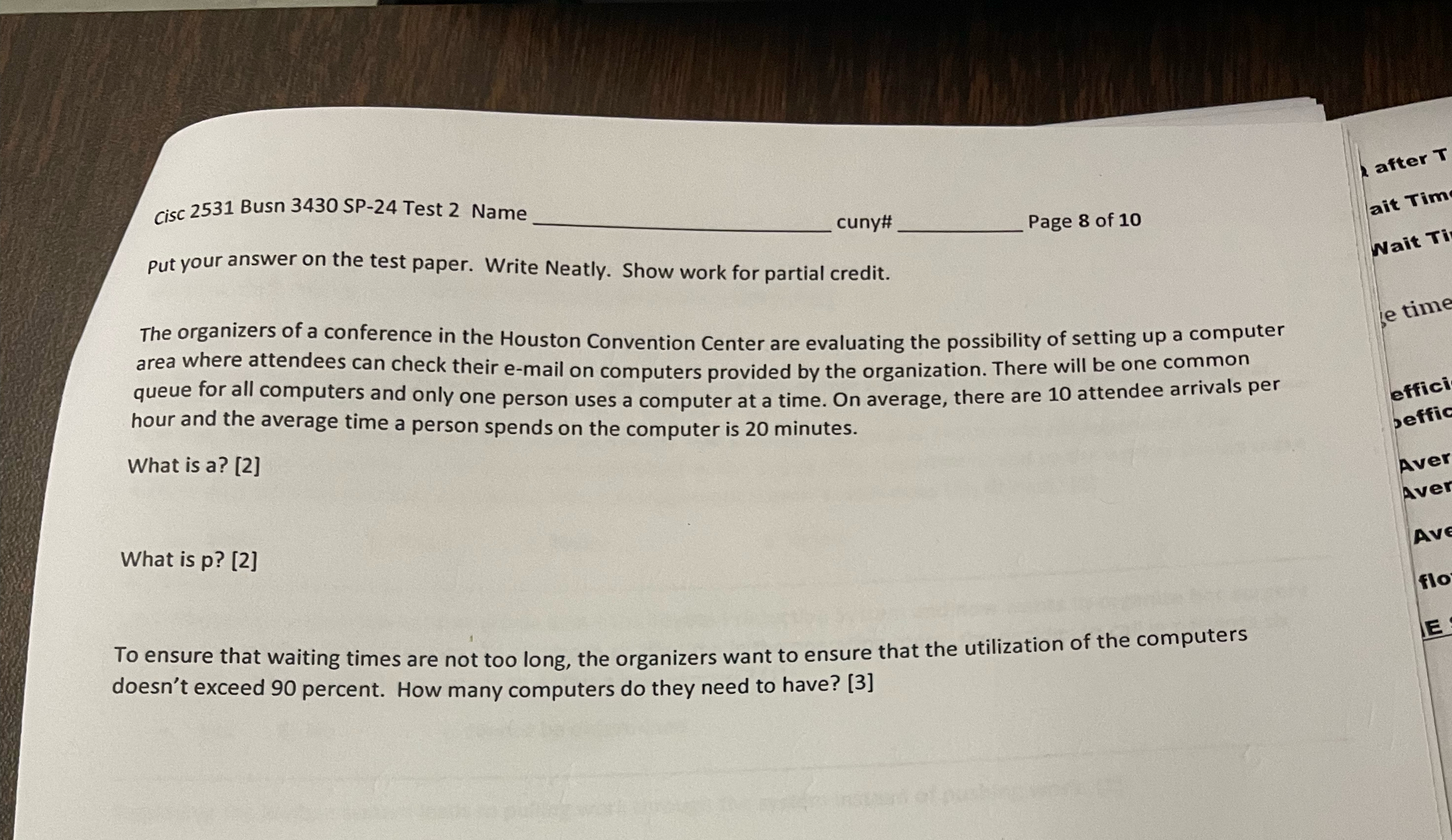  cisc 2531 Busn 3430 SP-24 Test 2 Name q, cuny# Page