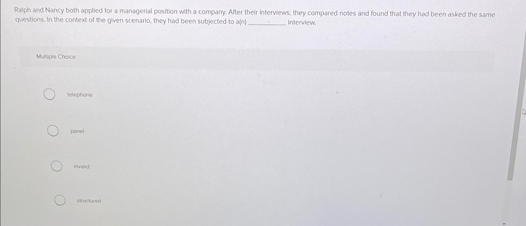  Ralph and Nancy both applied for a managerial position with a