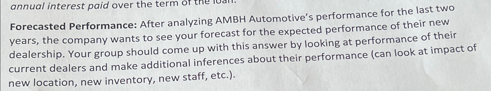 Forecasted Performance: After analyzing AMBH Automotive's performance for the last two