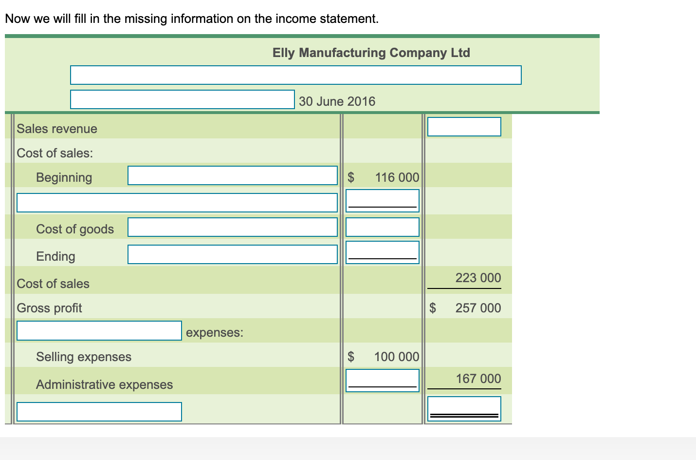 of cost of goods manufactured and the income statement of Elly Manufacturing