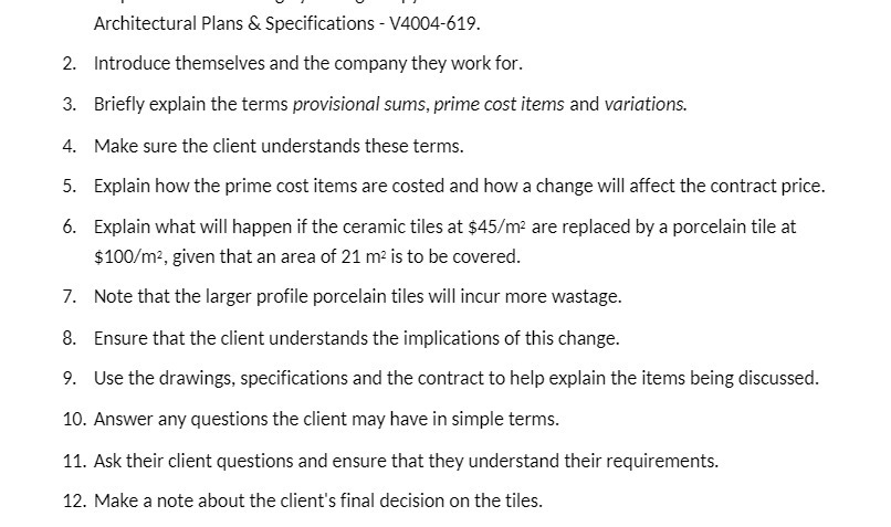  Architectural Plans & Specifications - V4004-619. 2. Introduce themselves and the