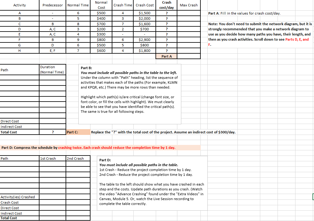 should reduce the completion time by 1 day.Show your wi \begin{tabular}{|l|l|l|} \hline