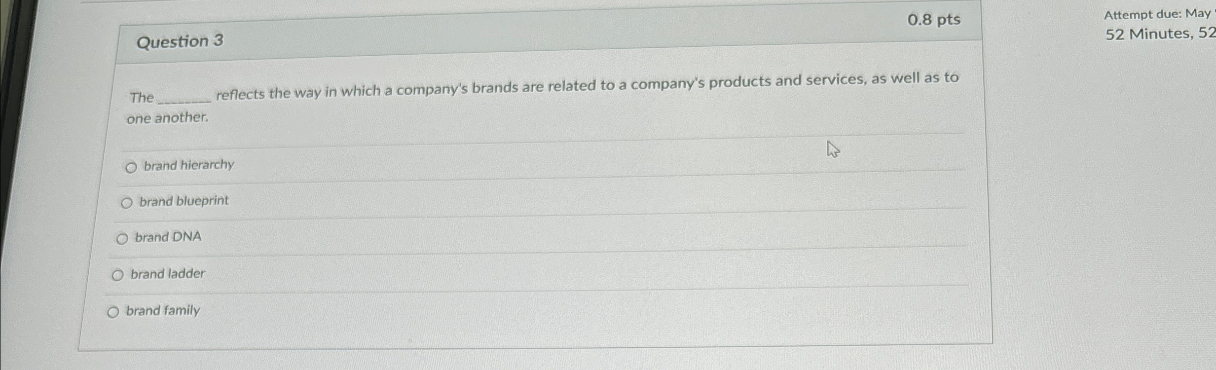  Question 3 0.8 pts Attempt due: May The reflects the way