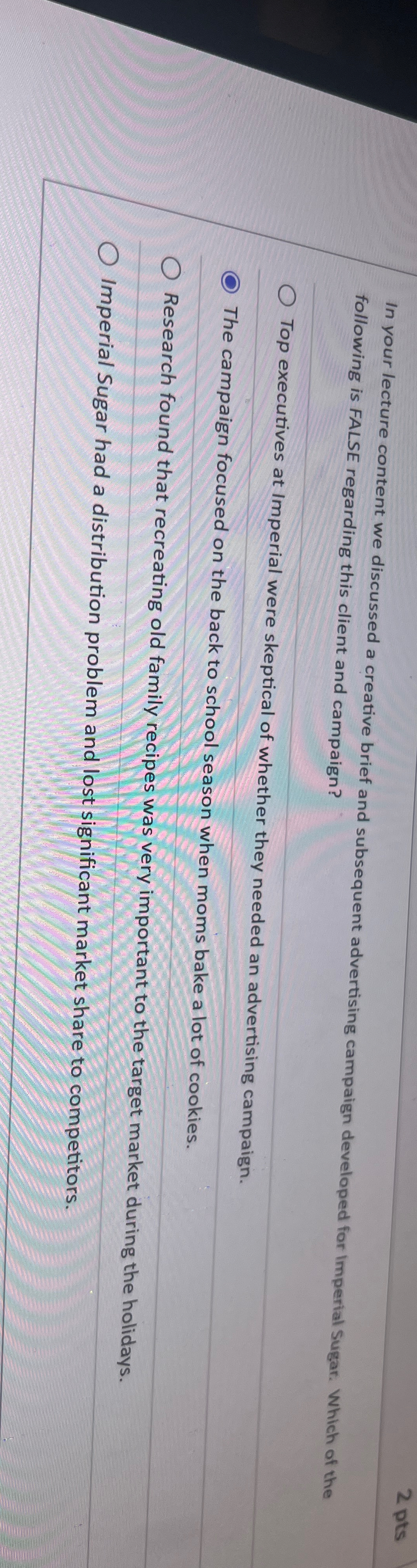  In your lecture content we discussed a creative brief and subsequent