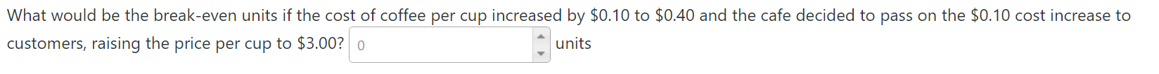  What would be the break-even units if the cost of coffee