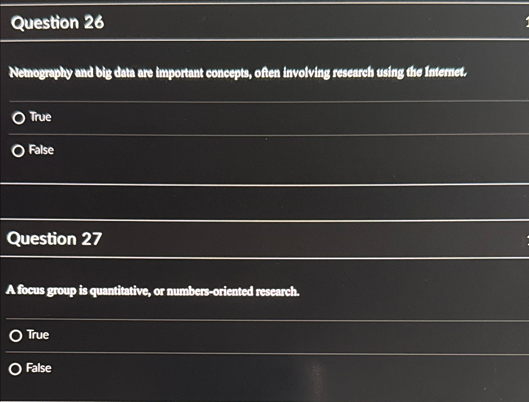  Question 26 Nemography and big data are important concepts, often involving