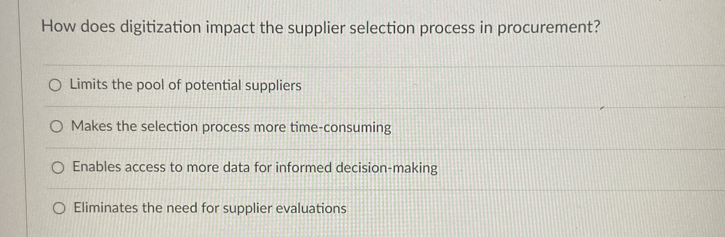  How does digitization impact the supplier selection process in procurement? Limits